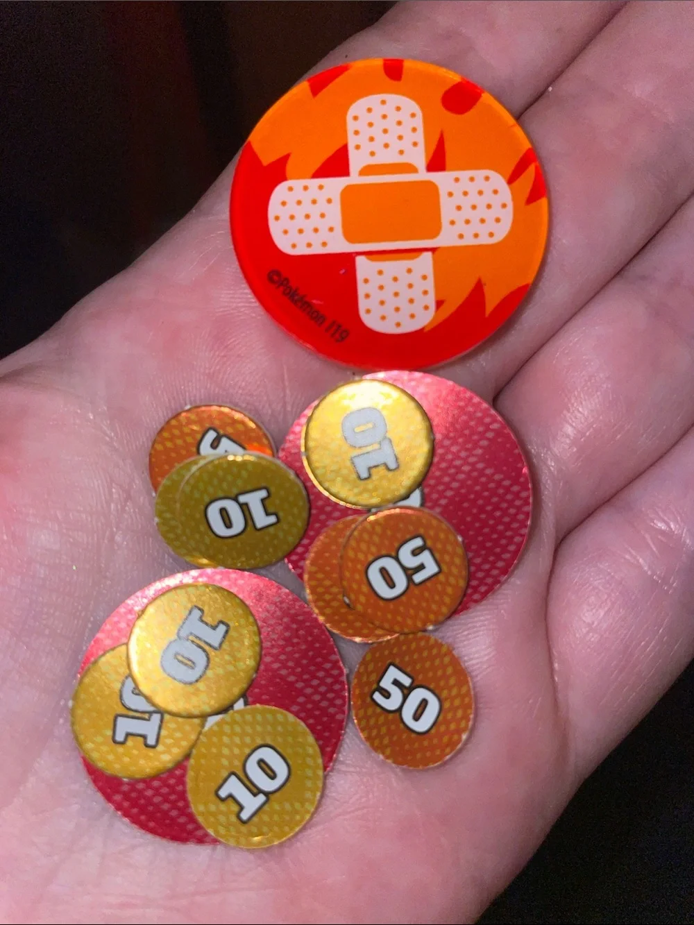 Pokemon Orange and Red Damage/Value Tazos Tokens